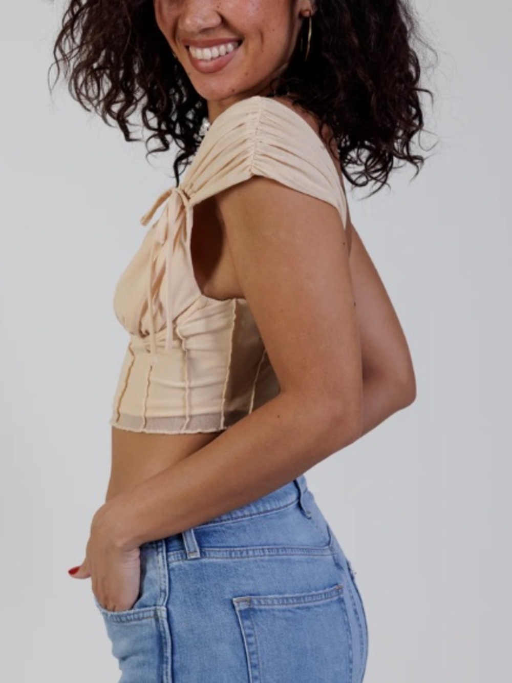 Camila Coelho Cream Tie-Shoulder Cropped Bustier Top - Picture 3 of 12